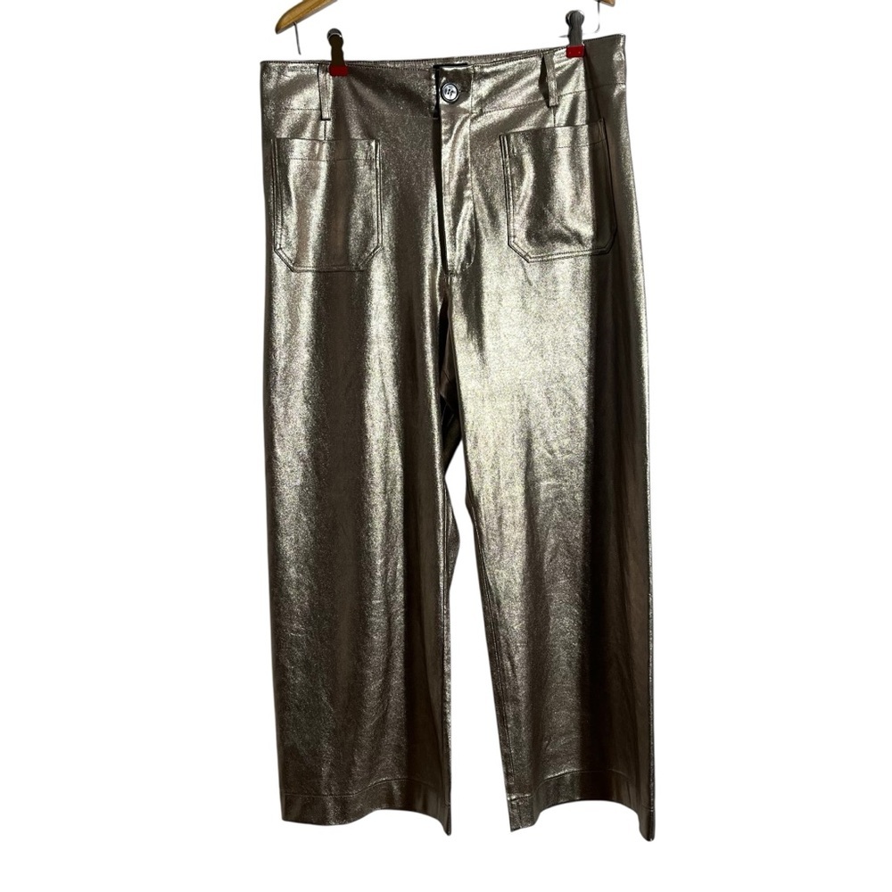 MAEVE x ANTHROPOLOGIE The Colette Metallic Faux Leather Cropped Wide-Leg Pants - Picture 3 of 11